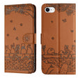For iPhone 16e Cat Embossing Pattern Leather Phone Case with Lanyard(Brown) - iPhone 16e Cases by PMC TechLife | Online Shopping South Africa | PMC TechLife | Buy Now Pay Later Mobicred