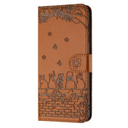For iPhone 16e Cat Embossing Pattern Leather Phone Case with Lanyard(Brown)