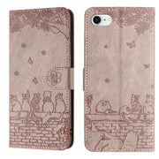 For iPhone 16e Cat Embossing Pattern Leather Phone Case with Lanyard(Grey)