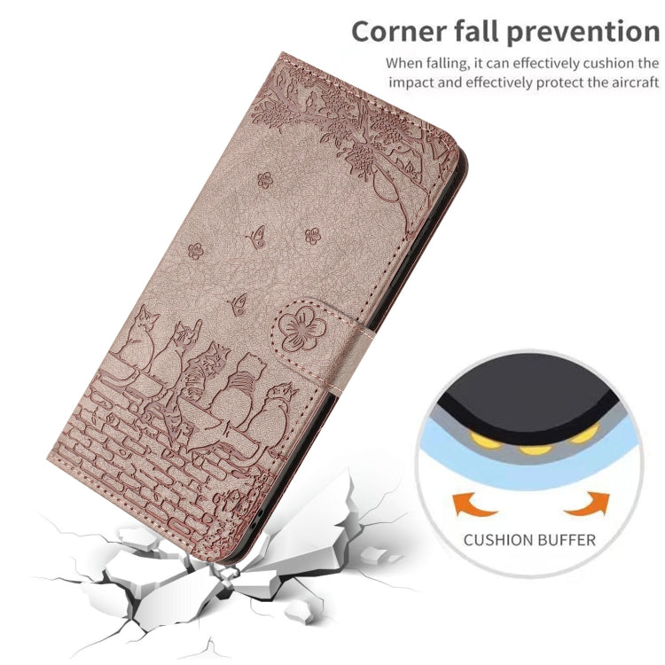 For iPhone 16e Cat Embossing Pattern Leather Phone Case with Lanyard(Grey)