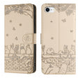 For iPhone 16e Cat Embossing Pattern Leather Phone Case with Lanyard(Beige) - iPhone 16e Cases by PMC TechLife | Online Shopping South Africa | PMC TechLife | Buy Now Pay Later Mobicred