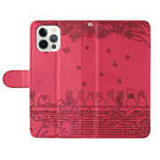 For iPhone 16 Pro Cat Embossing Pattern Leather Phone Case with Lanyard(Red)