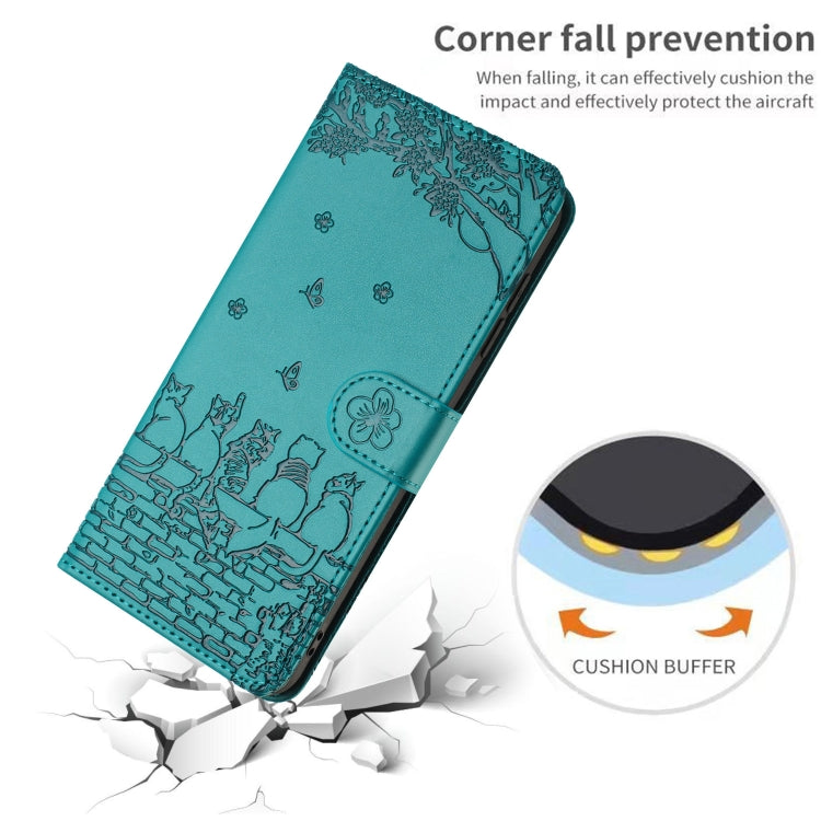 For iPhone 16 Pro Cat Embossing Pattern Leather Phone Case with Lanyard(Blue)
