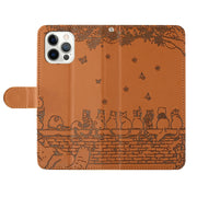 For iPhone 16 Pro Cat Embossing Pattern Leather Phone Case with Lanyard(Brown)