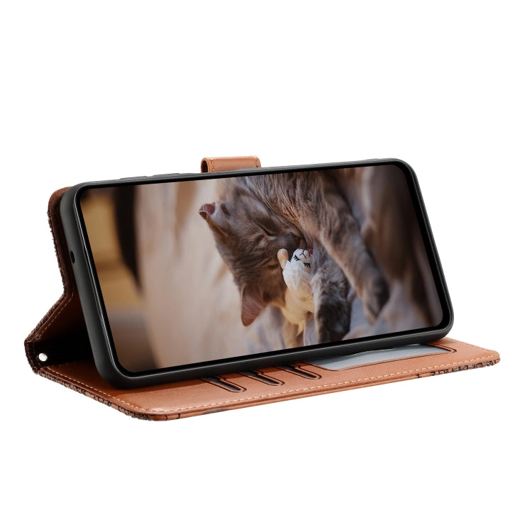 For iPhone 16 Pro Cat Embossing Pattern Leather Phone Case with Lanyard(Brown)