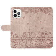 For iPhone 16 Pro Cat Embossing Pattern Leather Phone Case with Lanyard(Grey)