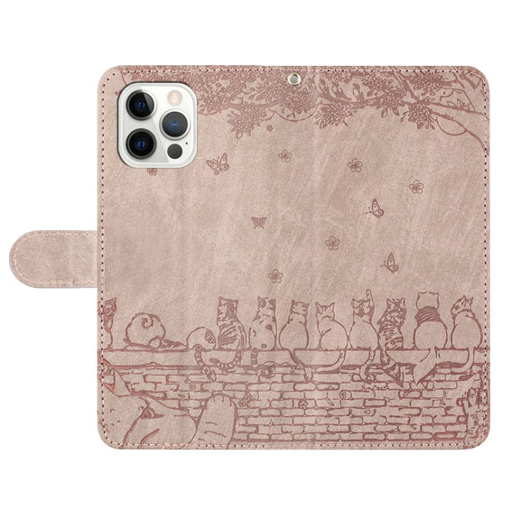 For iPhone 16 Pro Cat Embossing Pattern Leather Phone Case with Lanyard(Grey)
