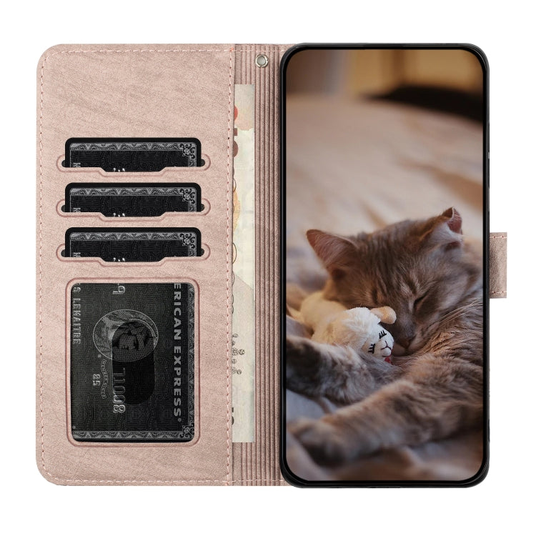 For iPhone 16 Cat Embossing Pattern Leather Phone Case with Lanyard(Grey)