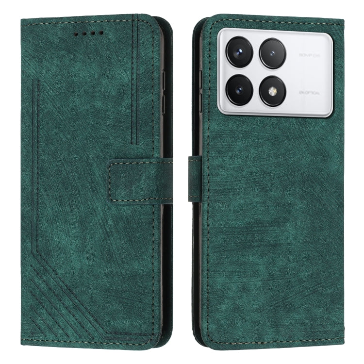 For Xiaomi Redmi K70 / K70 Pro Skin Feel Stripe Pattern Leather Phone Case with Long Lanyard(Green)