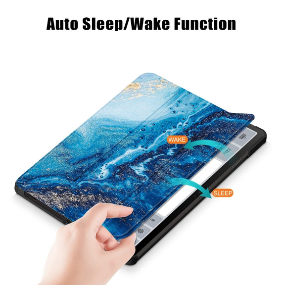 For Samsung Galaxy Tab S9+ Custer Painted 3-Fold Holder Smart Leather Tablet Case(Waves)