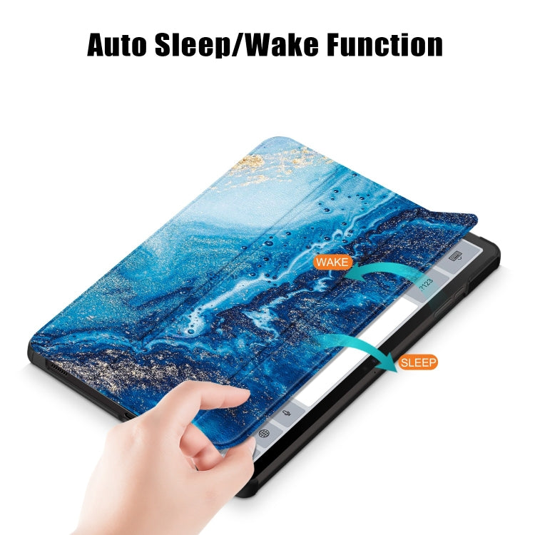 For Samsung Galaxy Tab S9+ Custer Painted 3-Fold Holder Smart Leather Tablet Case(Waves)