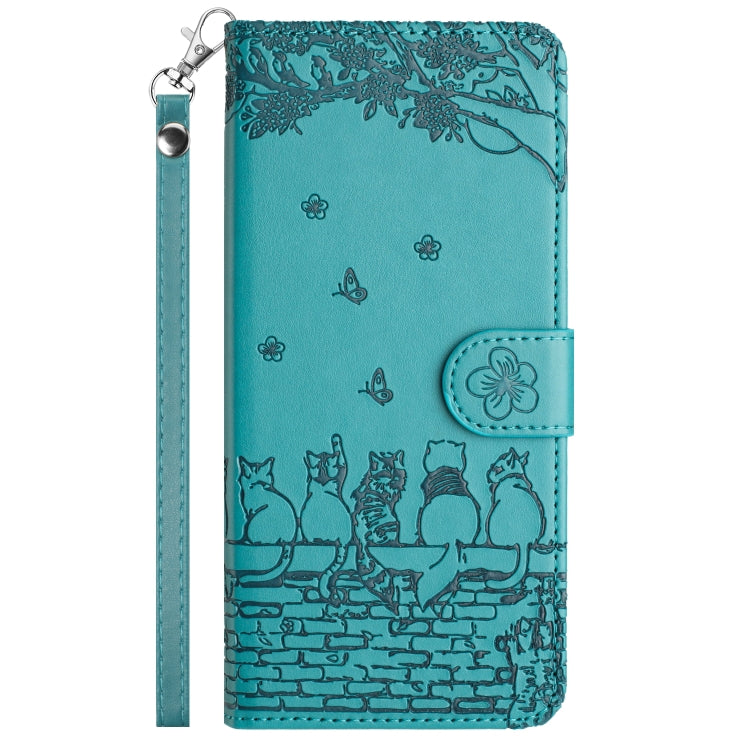 For Xiaomi Poco X4 Pro 5G Cat Embossing Pattern Leather Phone Case with Lanyard(Blue)