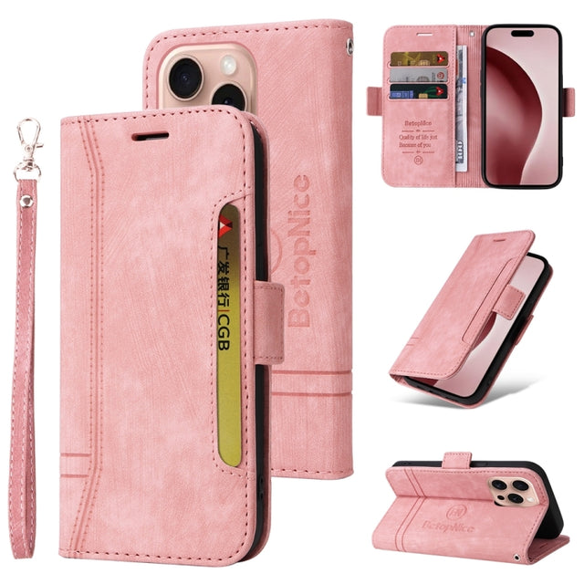 For iPhone 16 Pro BETOPNICE Dual-side Buckle Leather Phone Case(Pink)