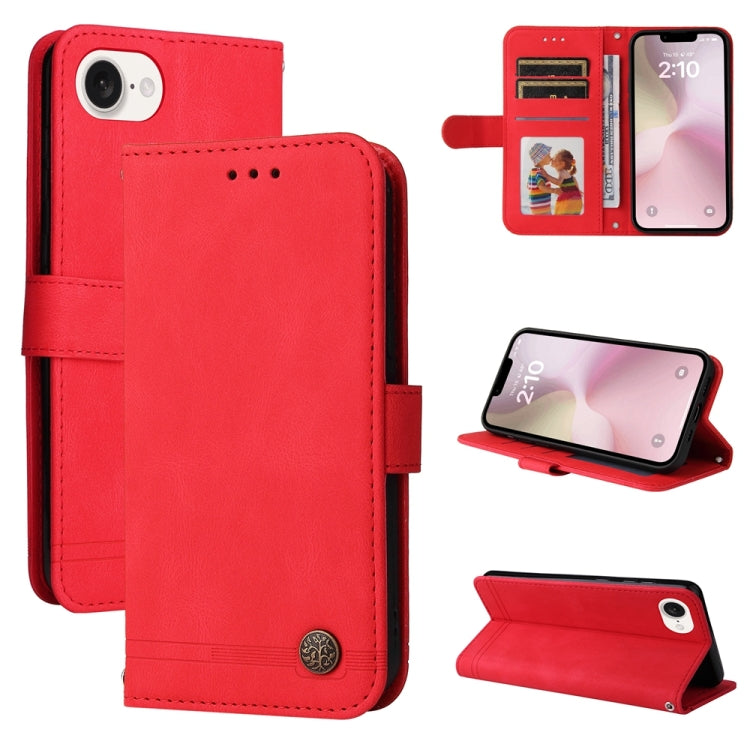 For iPhone 16e Skin Feel Life Tree Leather Phone Case(Red)
