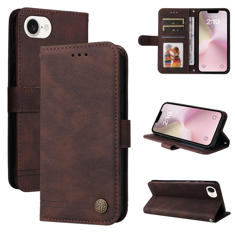 For iPhone 16e Skin Feel Life Tree Leather Phone Case(Brown)