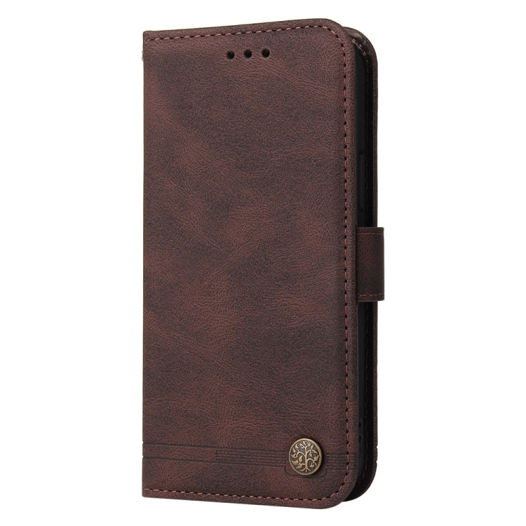 For iPhone 16e Skin Feel Life Tree Leather Phone Case(Brown)
