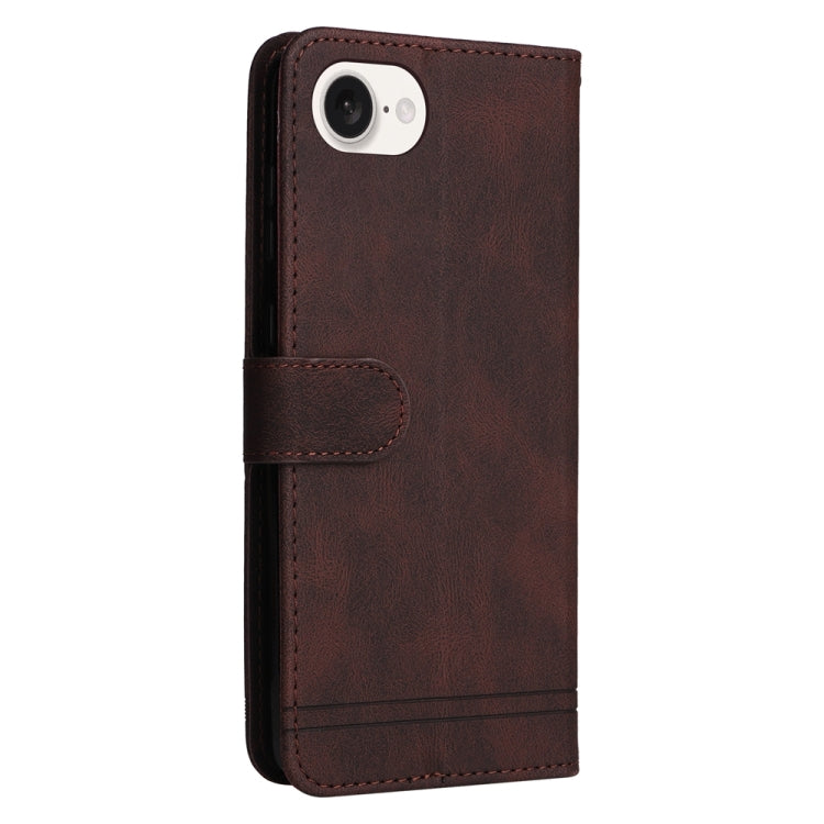 For iPhone 16e Skin Feel Life Tree Leather Phone Case(Brown)