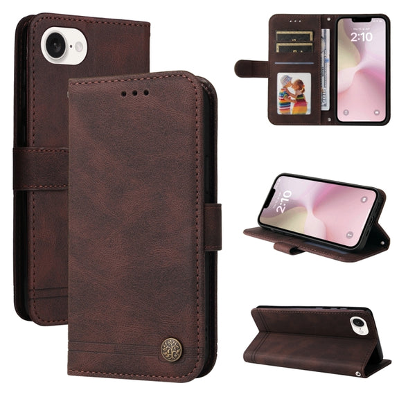 For iPhone 16e Skin Feel Life Tree Leather Phone Case(Brown)
