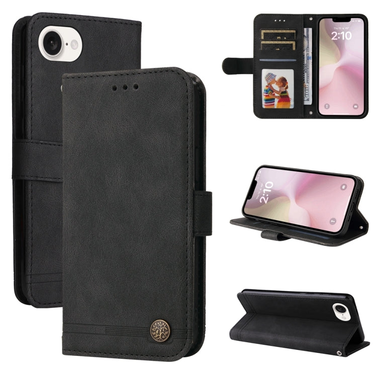 For iPhone 16e Skin Feel Life Tree Leather Phone Case(Black)