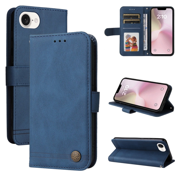 For iPhone 16e Skin Feel Life Tree Leather Phone Case(Blue)