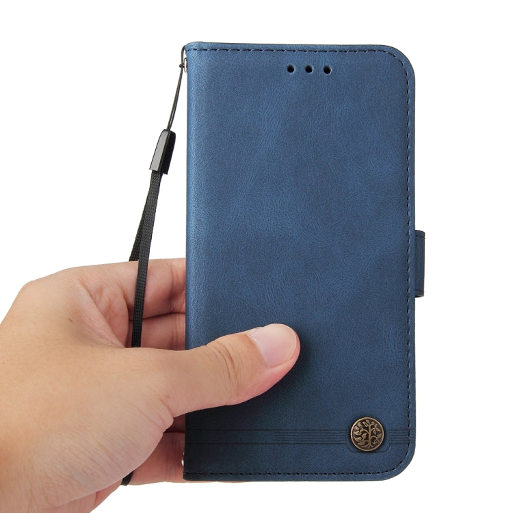 For iPhone 16e Skin Feel Life Tree Leather Phone Case(Blue)