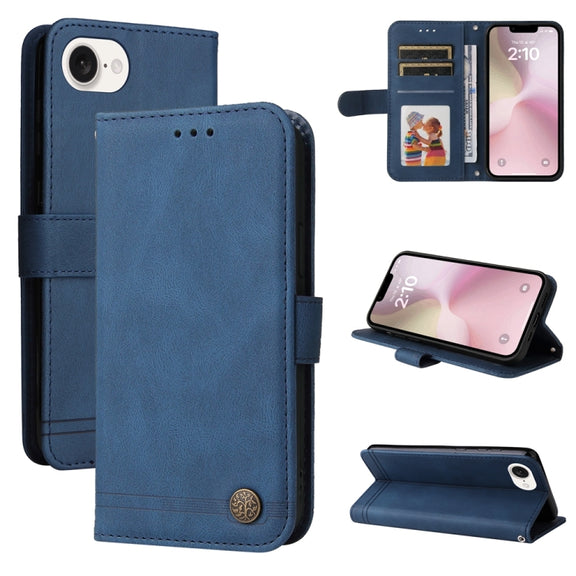 For iPhone 16e Skin Feel Life Tree Leather Phone Case(Blue)