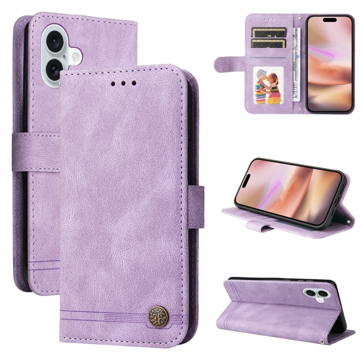 For iPhone 16 Plus Skin Feel Life Tree Leather Phone Case(Purple)