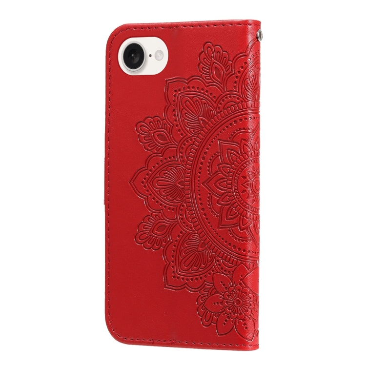 For iPhone 16e Seven-petal Flowers Embossing Leather Phone Case(Red)
