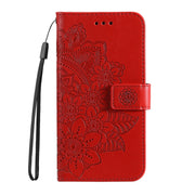 For iPhone 16e Seven-petal Flowers Embossing Leather Phone Case(Red)