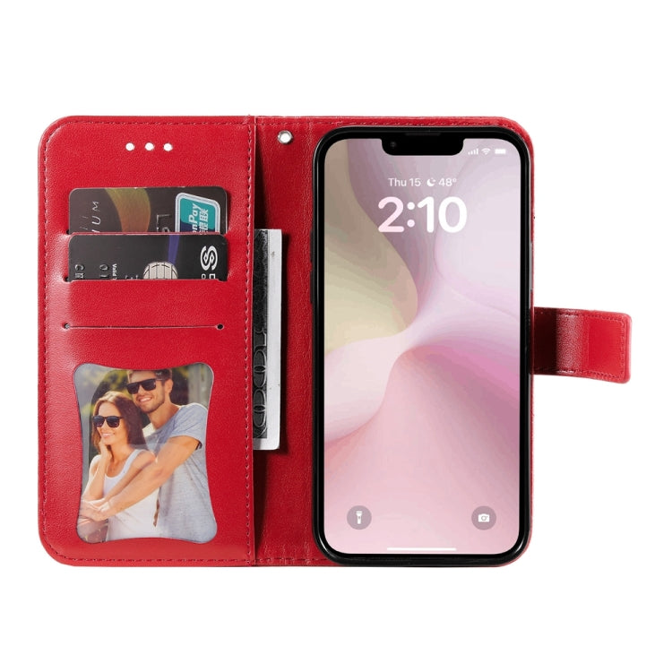 For iPhone 16e Seven-petal Flowers Embossing Leather Phone Case(Red)