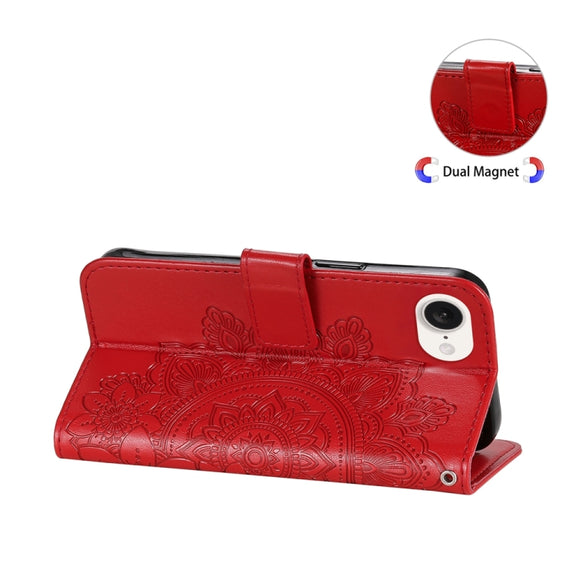 For iPhone 16e Seven-petal Flowers Embossing Leather Phone Case(Red)