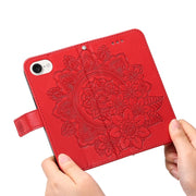 For iPhone 16e Seven-petal Flowers Embossing Leather Phone Case(Red)