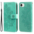 For iPhone 16e Seven-petal Flowers Embossing Leather Phone Case(Green) - iPhone 16e Cases by PMC TechLife | Online Shopping South Africa | PMC TechLife | Buy Now Pay Later Mobicred
