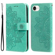 For iPhone 16e Seven-petal Flowers Embossing Leather Phone Case(Green)