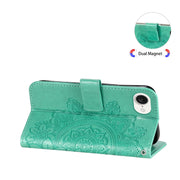 For iPhone 16e Seven-petal Flowers Embossing Leather Phone Case(Green)