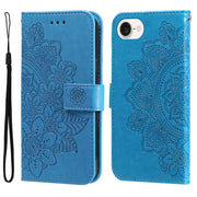 For iPhone 16e Seven-petal Flowers Embossing Leather Phone Case(Blue)