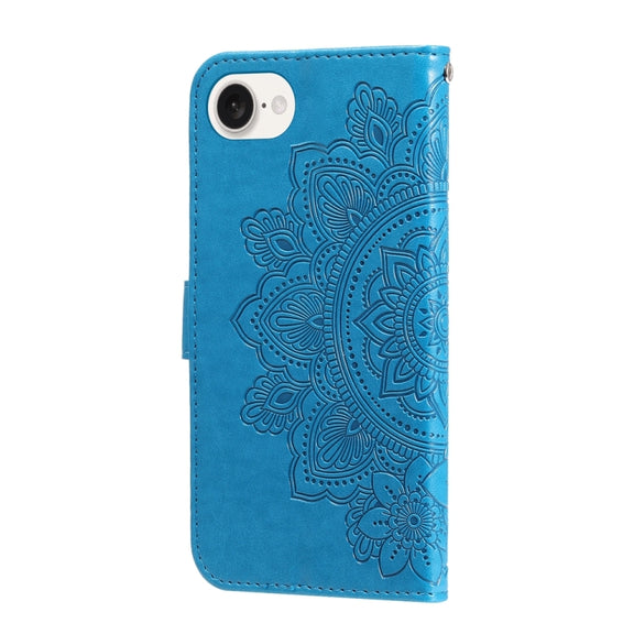 For iPhone 16e Seven-petal Flowers Embossing Leather Phone Case(Blue)
