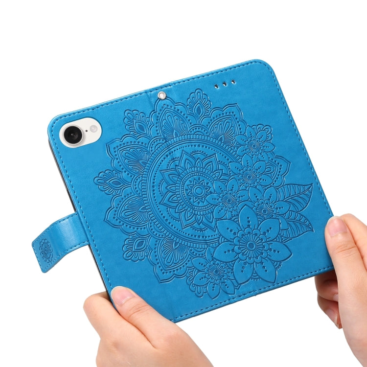 For iPhone 16e Seven-petal Flowers Embossing Leather Phone Case(Blue)