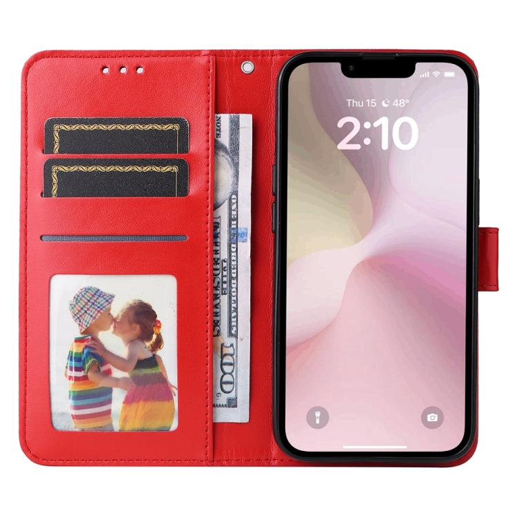 For iPhone 16e Embossed Sunflower Leather Phone Case(Red)