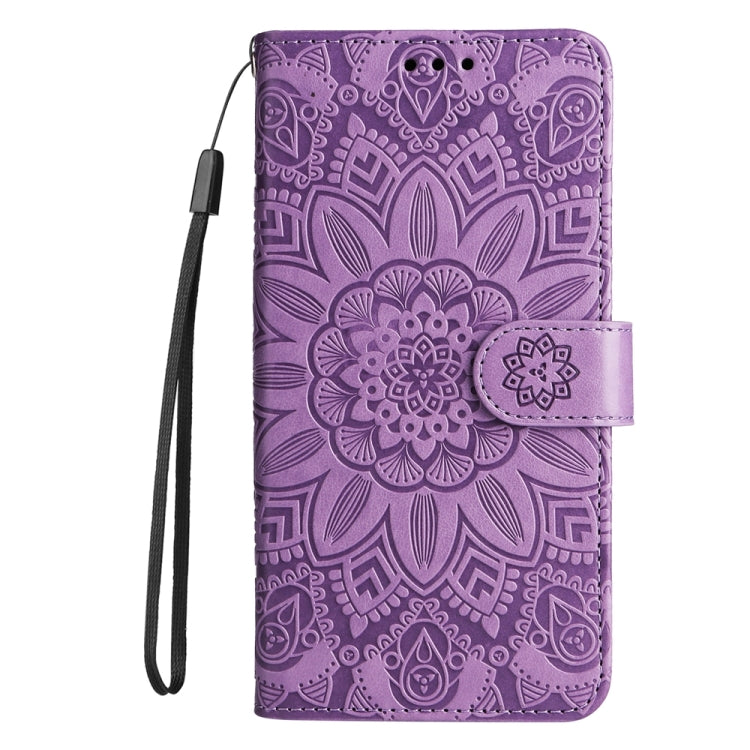 For iPhone 16 Pro Embossed Sunflower Leather Phone Case(Purple)
