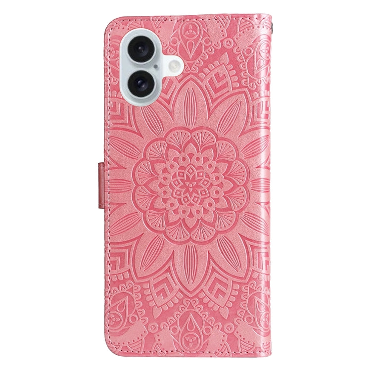 For iPhone 16 Plus Embossed Sunflower Leather Phone Case(Pink)