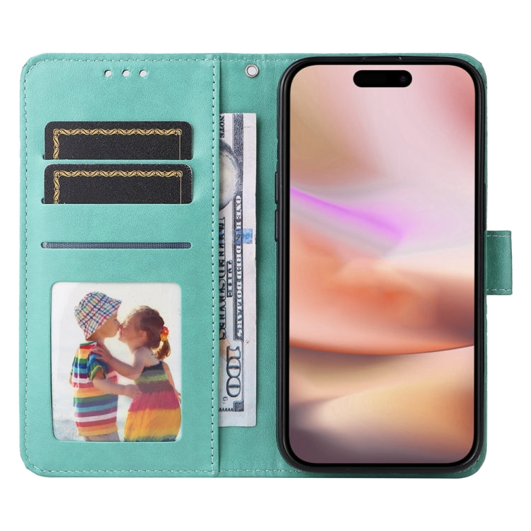 For iPhone 16 Plus Embossed Sunflower Leather Phone Case(Green)