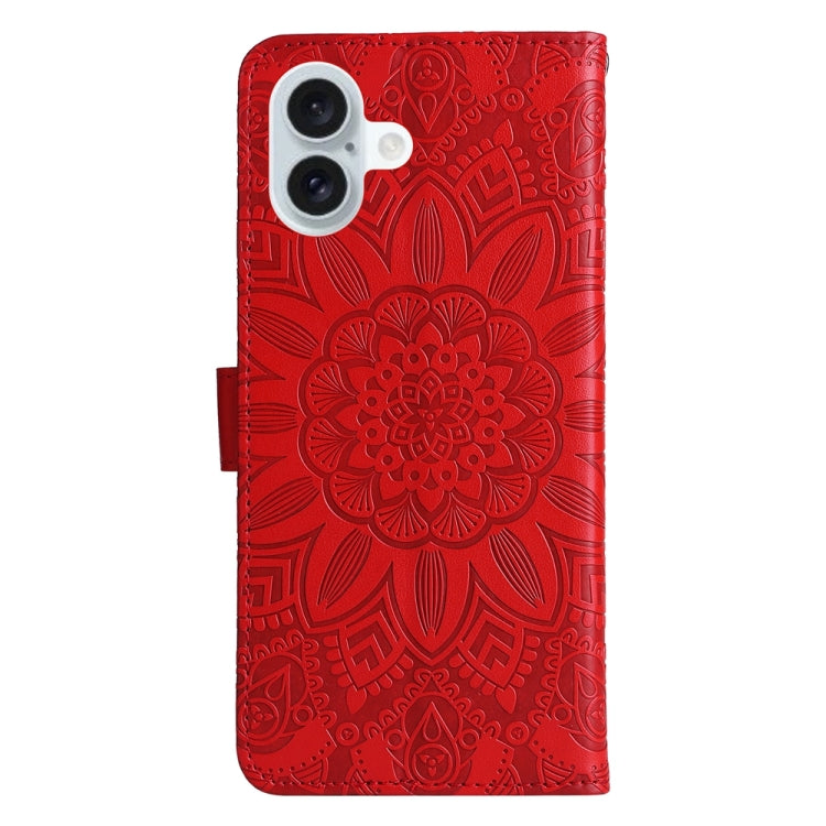 For iPhone 16 Plus Embossed Sunflower Leather Phone Case(Red)