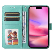 For iPhone 16 Embossed Sunflower Leather Phone Case(Green)