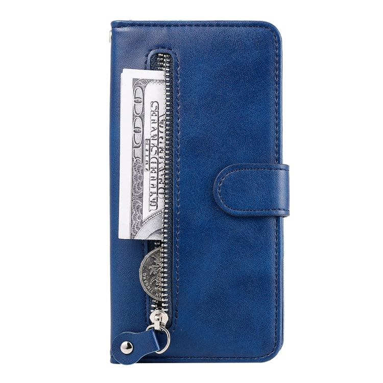 For iPhone 16 Fashion Calf Texture Zipper Leather Phone Case(Blue)