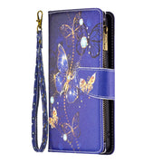 For iPhone 16 Pro Max Colored Drawing Pattern Zipper Phone Leather Case(Purple Butterfly)