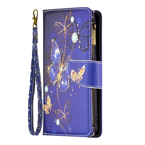 For iPhone 16 Pro Max Colored Drawing Pattern Zipper Phone Leather Case(Purple Butterfly)