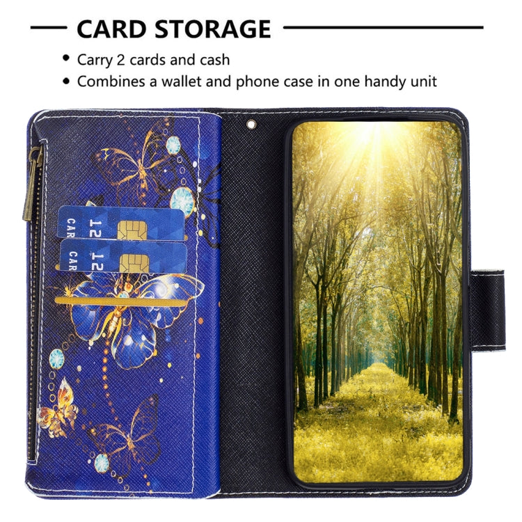 For iPhone 16 Pro Max Colored Drawing Pattern Zipper Phone Leather Case(Purple Butterfly)