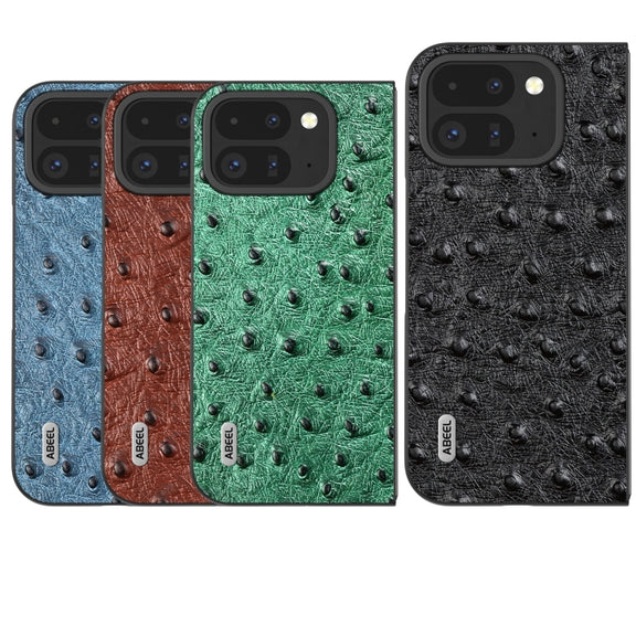 For Google Pixel 9 Pro Fold ABEEL Genuine Leather Ostrich Texture Phone Case(Coffee)