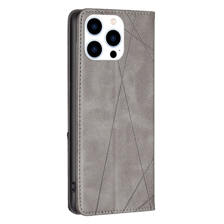 For iPhone 16 Pro Rhombus Texture Magnetic Leather Phone Case(Grey)